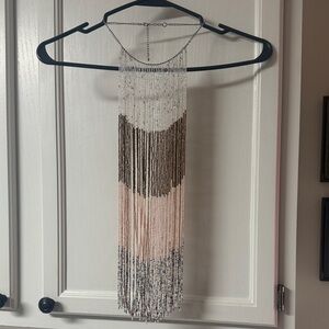 Elegant Unique Sparkling Beaded Long Necklace in Black, Brown, Pink, and Cream